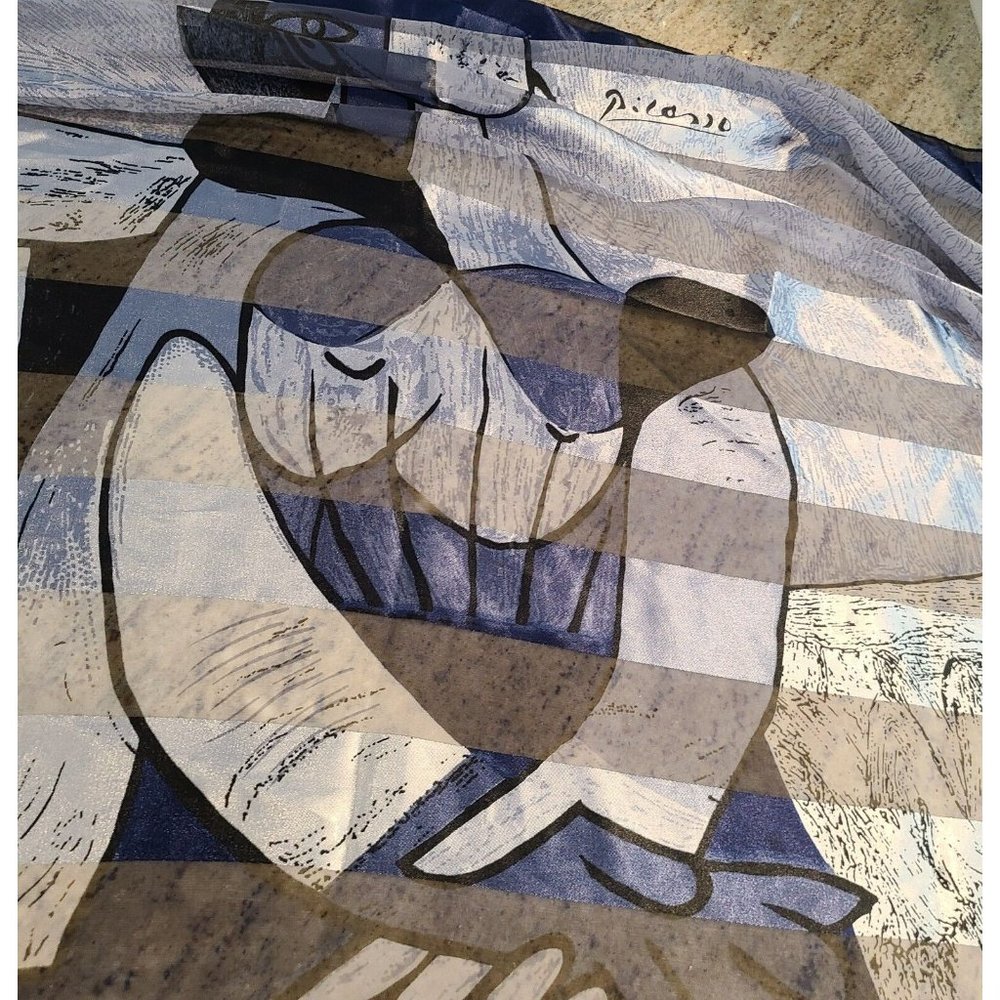 Pablo Picasso Painting of a Woman 39" Square Blue Sheer Silky Scarf Wrap - Picture 6 of 10